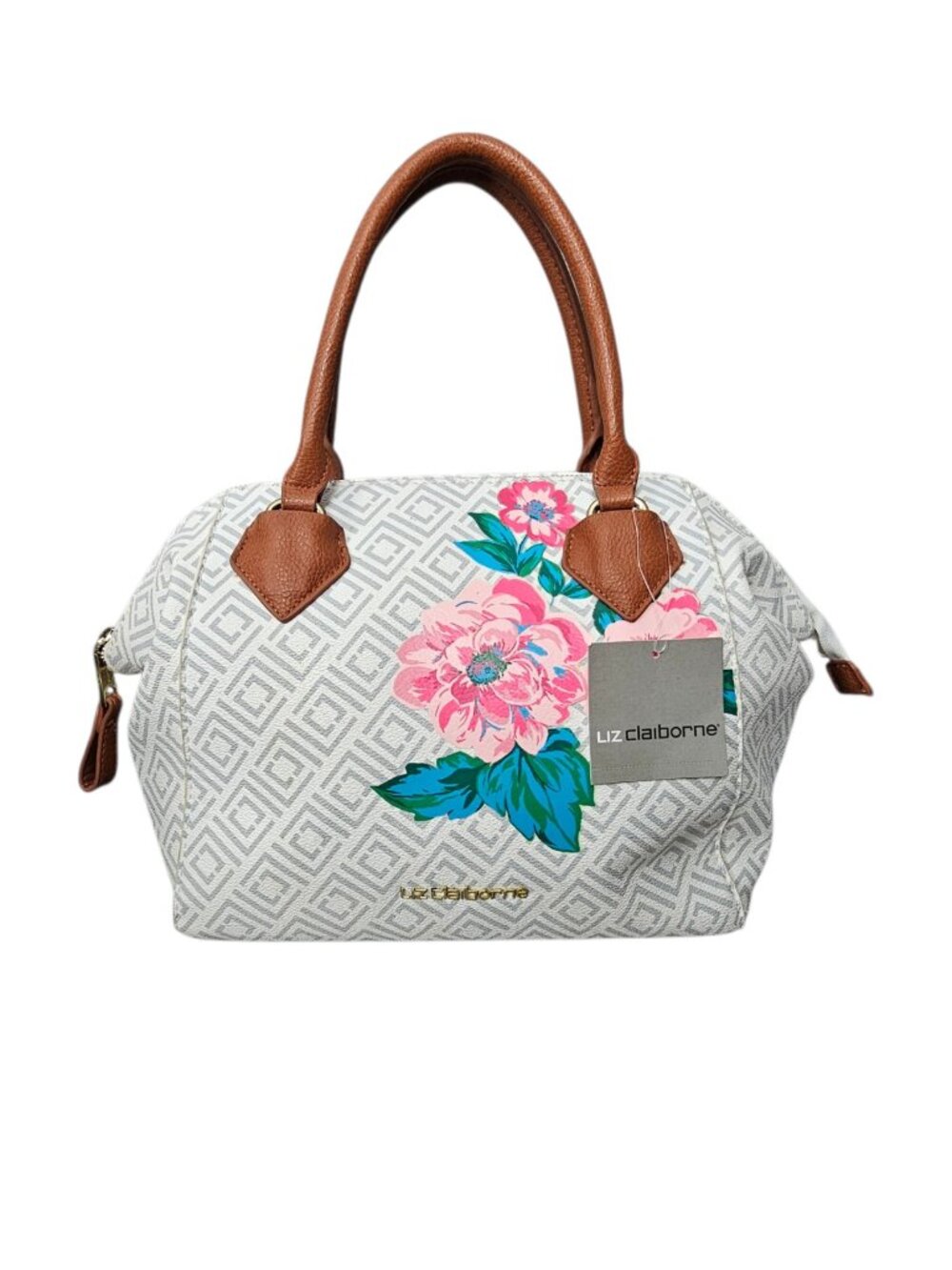 Liz Claiborne Casey Floral Monogram Satchel Bag Vegan Leather Handbag New White